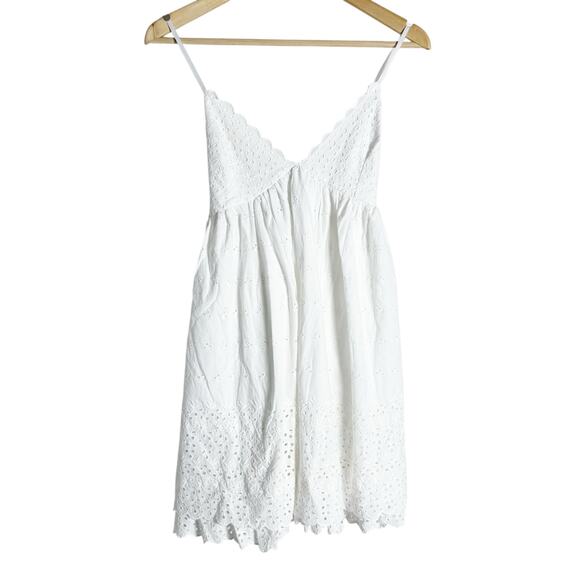 Free People Lillia White Eyelet Lace Sleeveless Babydoll Mini Dress Size M - Picture 3 of 12